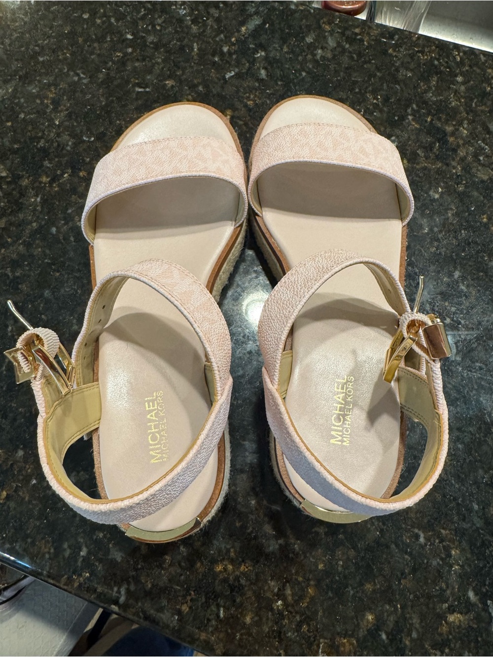 Michael Kors Blush Pink Slingback Sandals with Gold Buckles - Picture 3 of 5